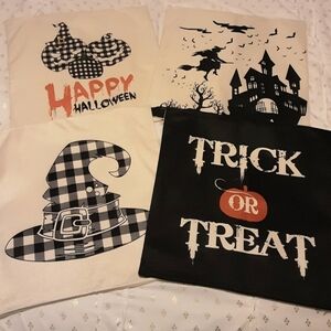 NEW Set of 4 Halloween Pillowcovers - Natural w/black buffalo plaid